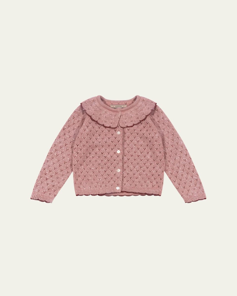Girl's Scallop-Trim Holiday Cardigan, Size 9M-10